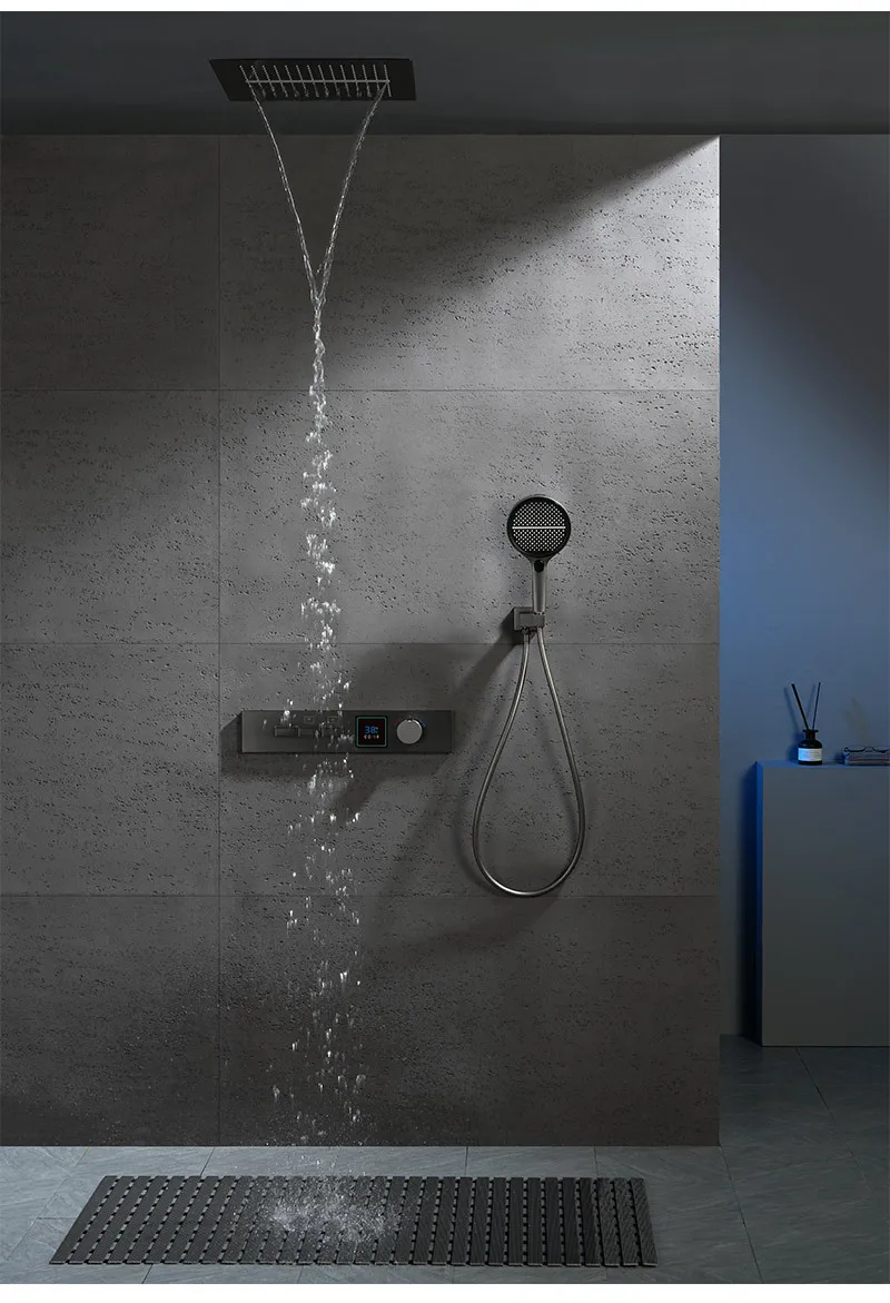 Hidden In-wall Design Shower System with Digital Display Key Button, Gunmetal Shower Set for Hotel, Guesthouse Hidden In-wall Design Shower System with Digital Display Key Button, Gunmetal Shower Set for Hotel, Guesthouse