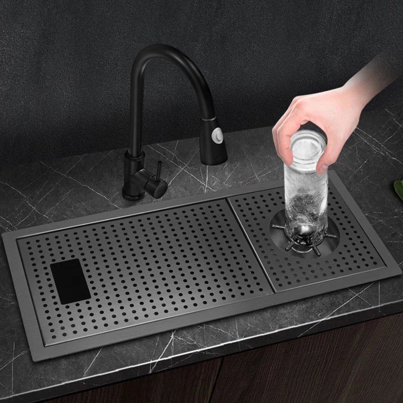 Hidden Nano Black 304 Stainless Steel Kitchen Sink KITCHEN & DINNING Color : 5526A|5526B|5526C|6026A|6026B|6026C Hidden Nano Black 304 Stainless Steel Kitchen Sink KITCHEN & DINNING Color : 5526A|5526B|5526C|6026A|6026B|6026C