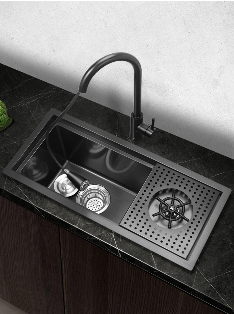 Hidden Nano Black 304 Stainless Steel Kitchen Sink