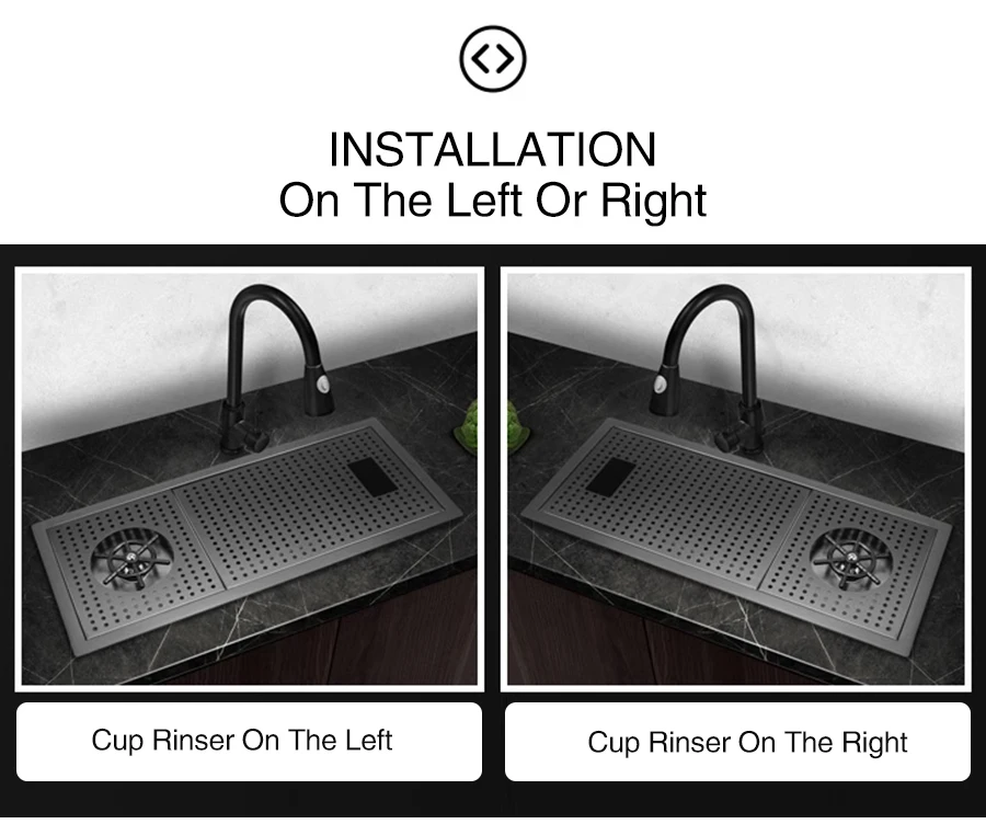 Hidden Nano Black 304 Stainless Steel Kitchen Sink