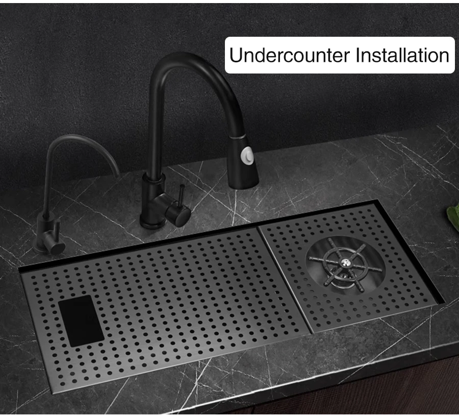 Hidden Nano Black 304 Stainless Steel Kitchen Sink
