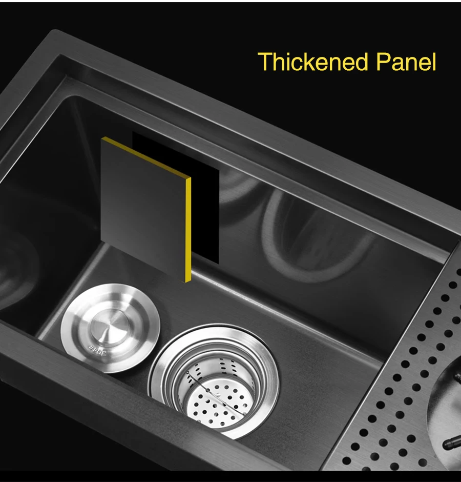 Hidden Nano Black 304 Stainless Steel Kitchen Sink