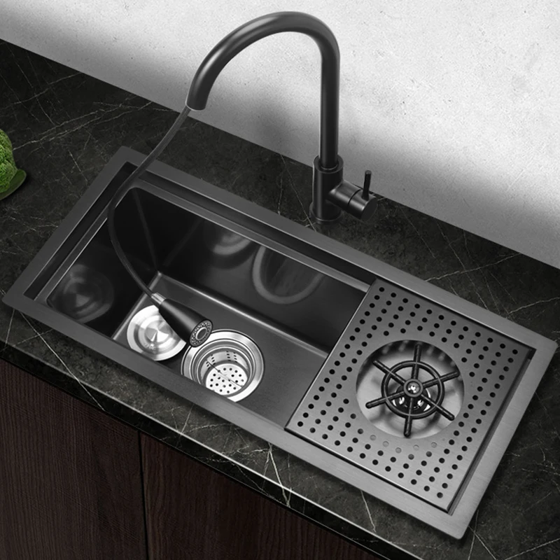 Hidden Nano Black 304 Stainless Steel Kitchen Sink KITCHEN & DINNING Color : 5526A|5526B|5526C|6026A|6026B|6026C Hidden Nano Black 304 Stainless Steel Kitchen Sink KITCHEN & DINNING Color : 5526A|5526B|5526C|6026A|6026B|6026C