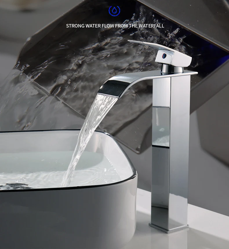 Hot And Cold Stainless Steel Waterfall Wash Basin High And Low Faucet
