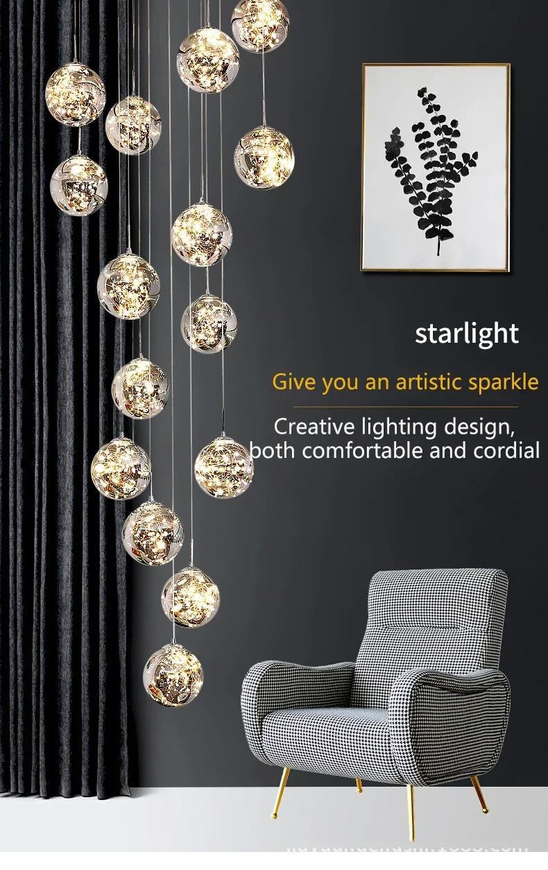 Hot Sale Starry Sky Staircase Chandelier Nordic Design Duplex Corridor Light