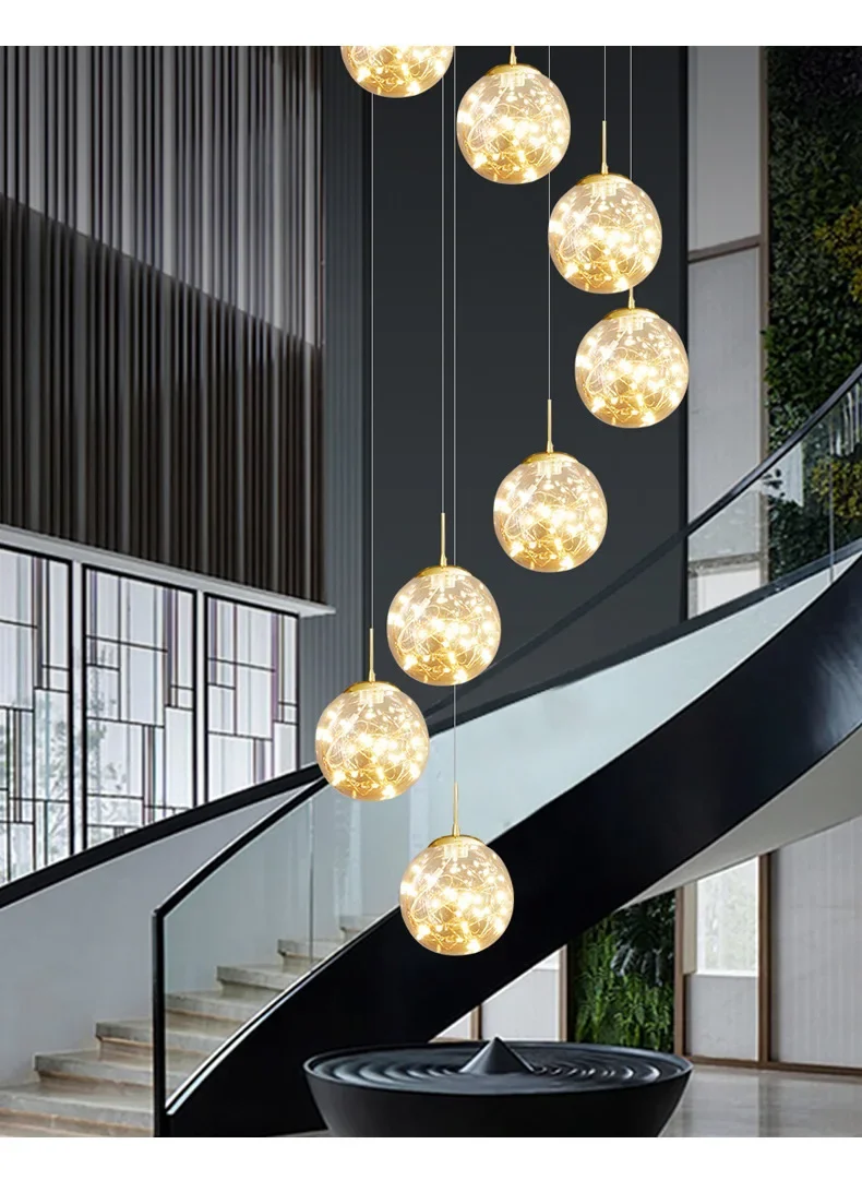 Hot Sale Starry Sky Staircase Chandelier Nordic Design Duplex Corridor Light