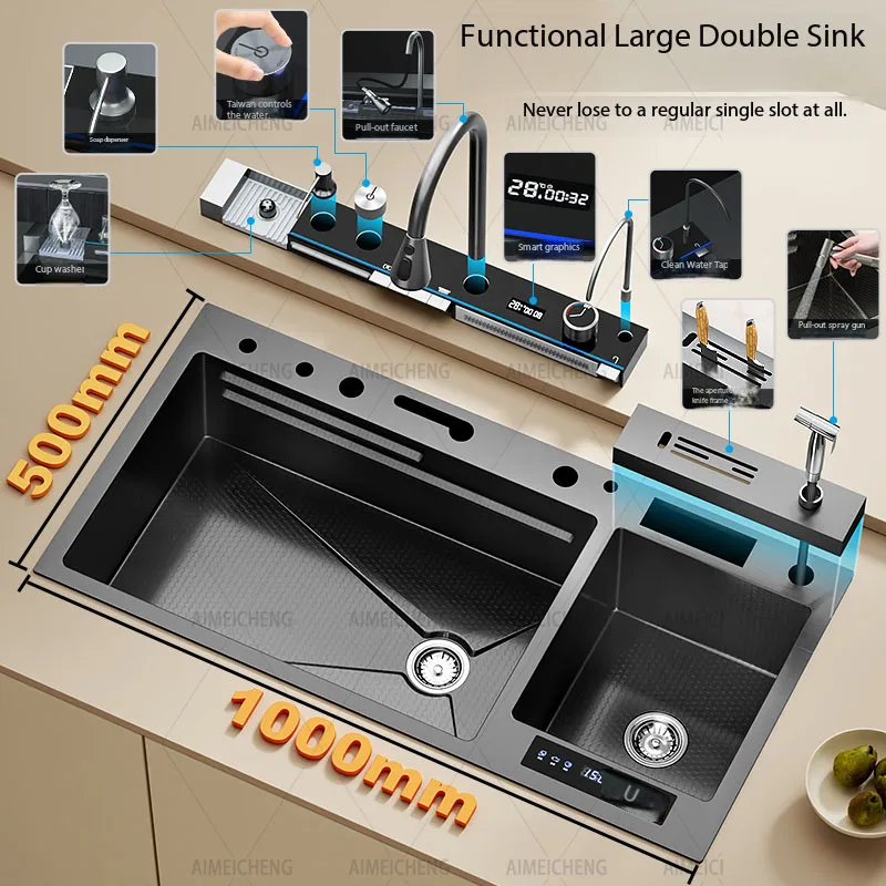 Household Smart Fruit & Vegetable Purification Double Sink KITCHEN & DINNING Color : MO6845|MO8045|MO8848|MO10050|MO7545 Household Smart Fruit & Vegetable Purification Double Sink KITCHEN & DINNING Color : MO6845|MO8045|MO8848|MO10050|MO7545