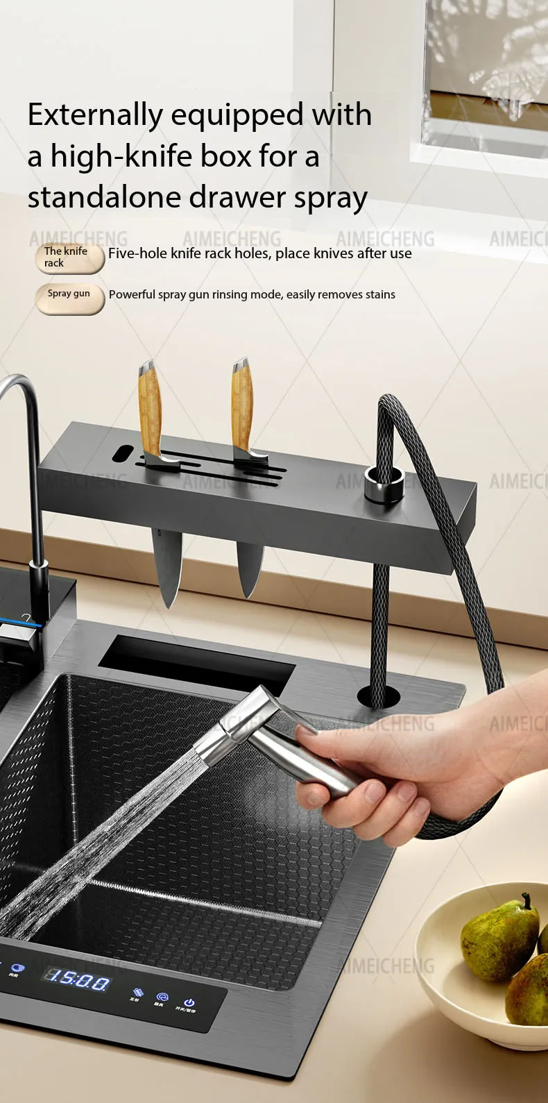Household Smart Fruit & Vegetable Purification Double Sink