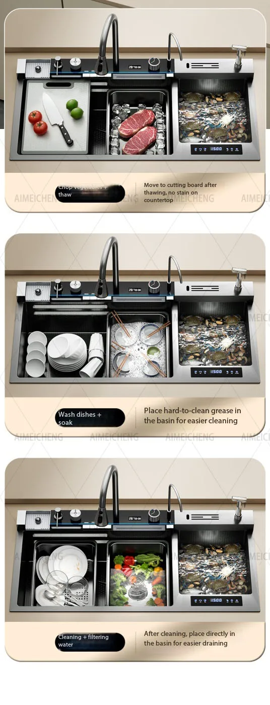 Household Smart Fruit & Vegetable Purification Double Sink