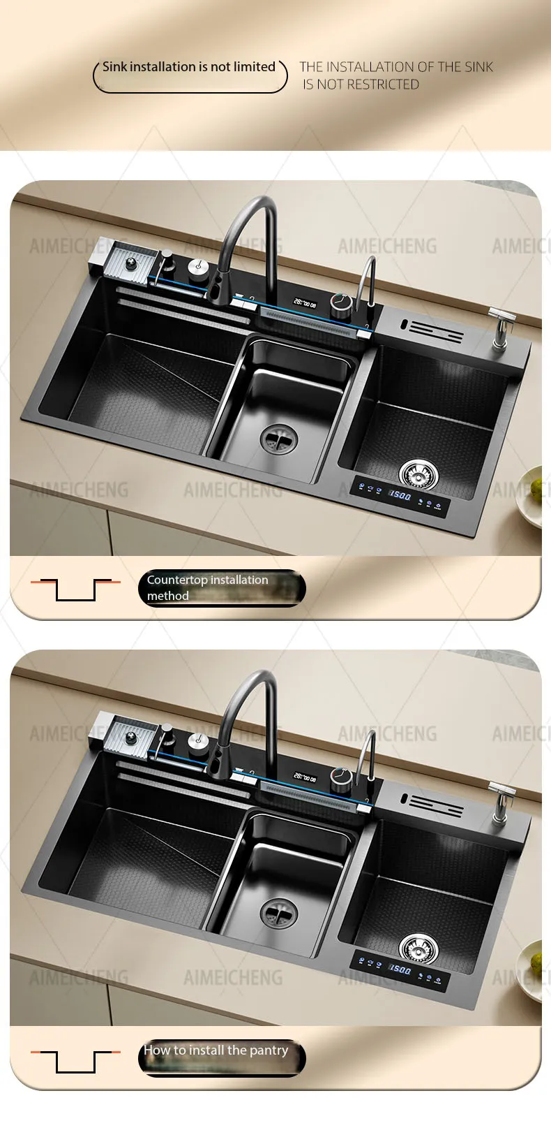 Household Smart Fruit & Vegetable Purification Double Sink