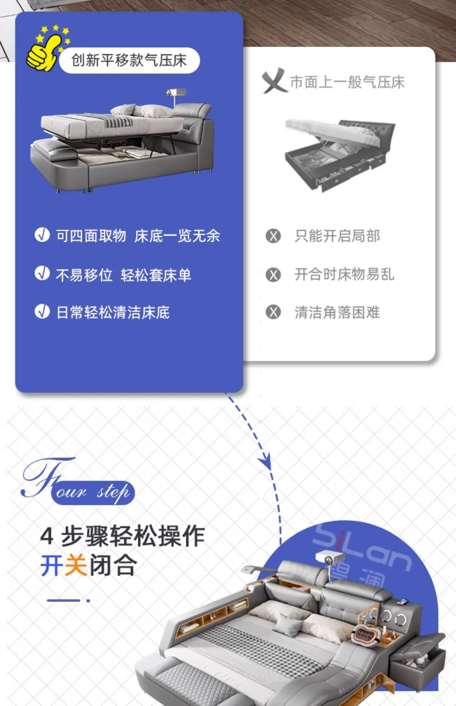 King Size Wooden European Luxury Queen Smart Bed