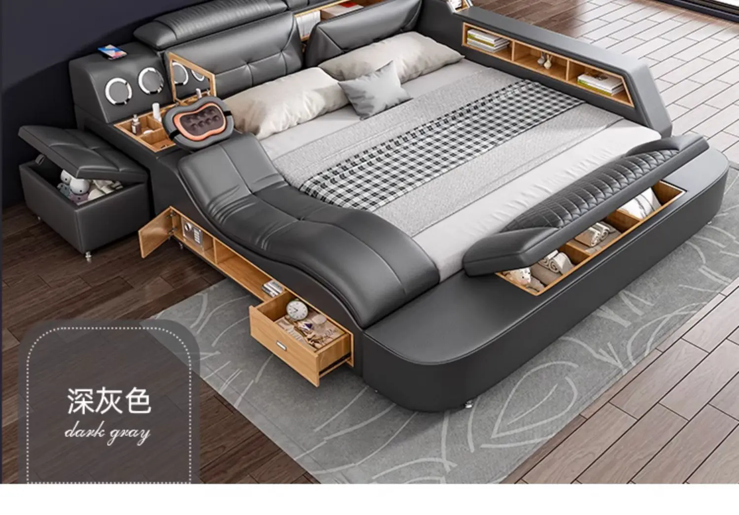 King Size Wooden European Luxury Queen Smart Bed