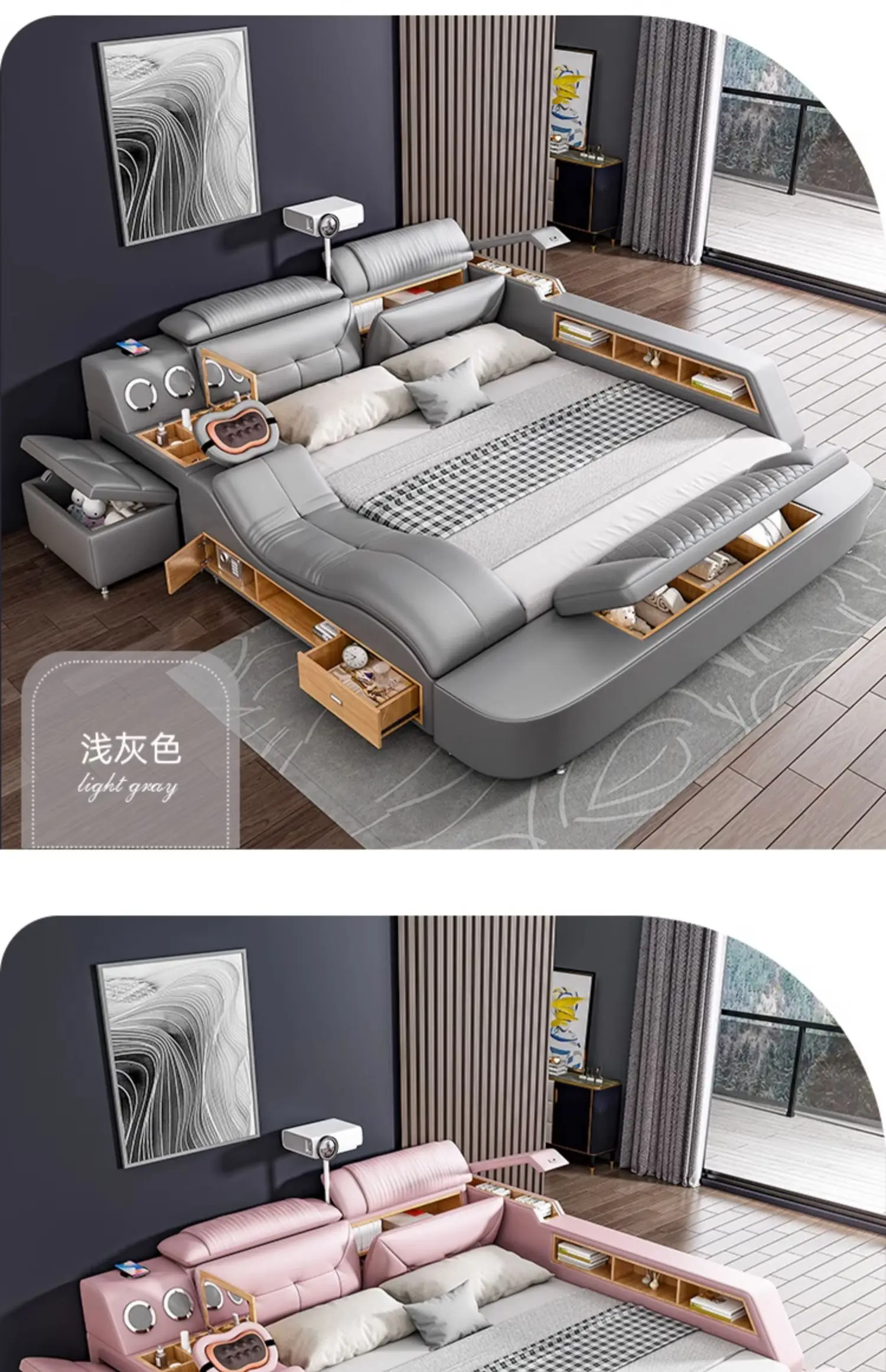 King Size Wooden European Luxury Queen Smart Bed
