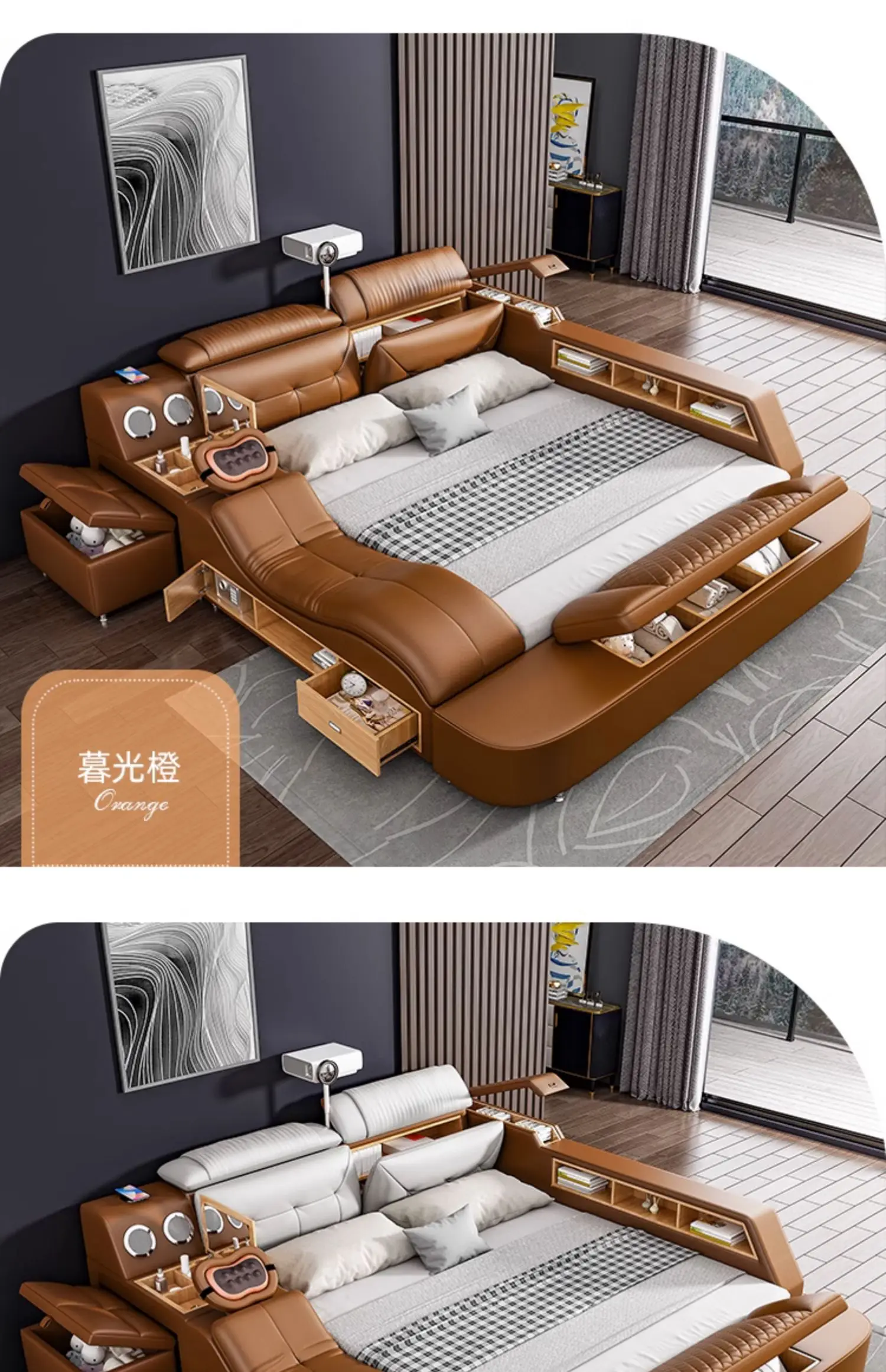 King Size Wooden European Luxury Queen Smart Bed