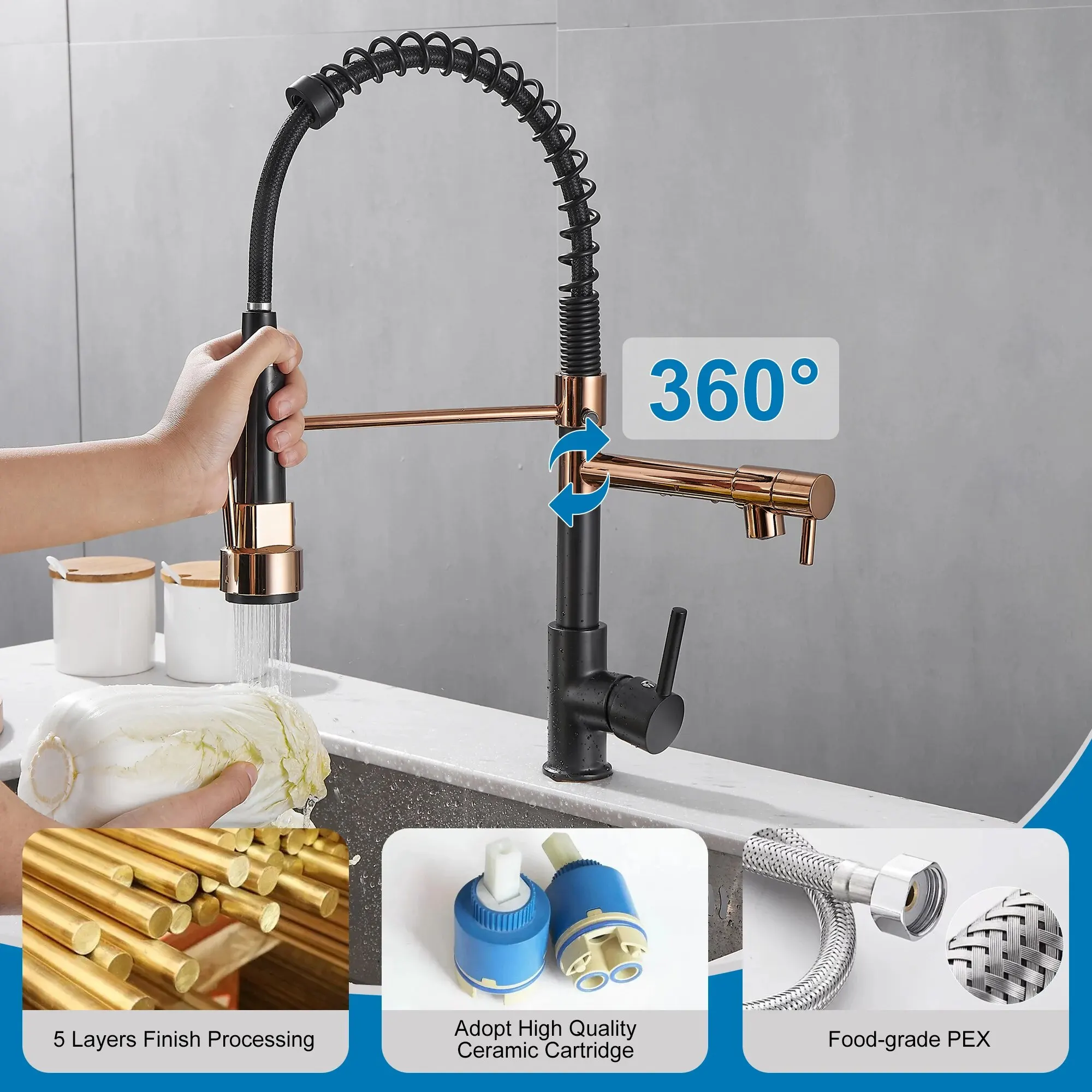 Kitchen Faucet with Pull Down Sprayer BATHROOM ACCESSORIES Color : 8100B|8100H|8100BG|8100N|8100G|8100RG|8100C Kitchen Faucet with Pull Down Sprayer BATHROOM ACCESSORIES Color : 8100B|8100H|8100BG|8100N|8100G|8100RG|8100C