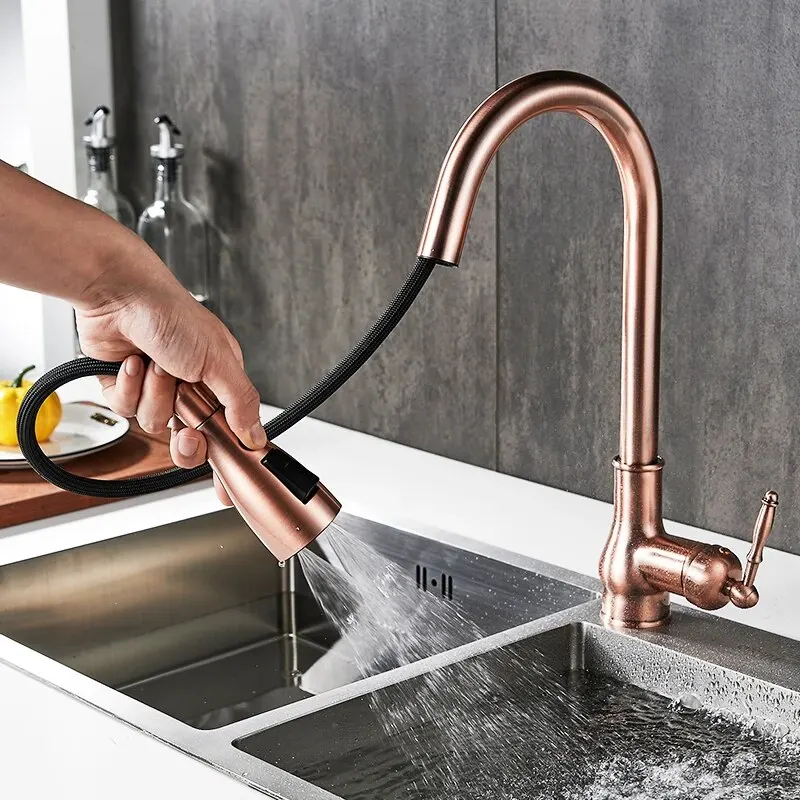 Kitchen Faucets Pull Out Antique Bronze Kitchen Sink Water Mixer Tap BATHROOM ACCESSORIES Color : Antique brass|Antique bronze|Red Kitchen Faucets Pull Out Antique Bronze Kitchen Sink Water Mixer Tap BATHROOM ACCESSORIES Color : Antique brass|Antique bronze|Red