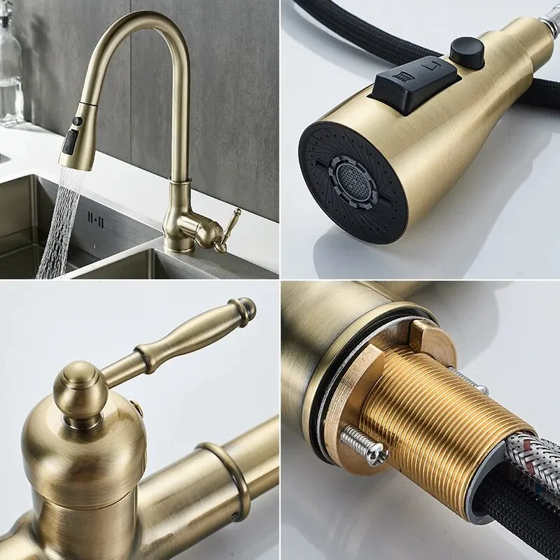 Kitchen Faucets Pull Out Antique Bronze Kitchen Sink Water Mixer Tap BATHROOM ACCESSORIES Color : Antique brass|Antique bronze|Red Kitchen Faucets Pull Out Antique Bronze Kitchen Sink Water Mixer Tap BATHROOM ACCESSORIES Color : Antique brass|Antique bronze|Red