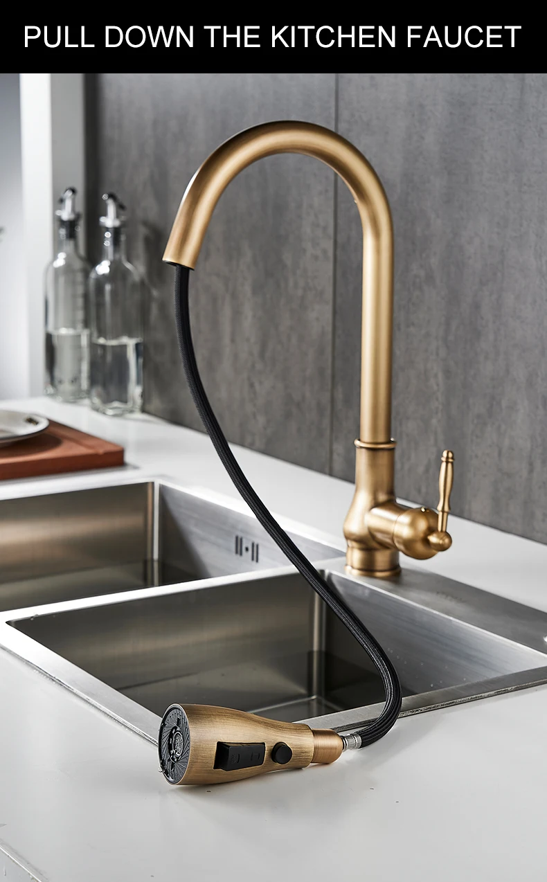 Kitchen Faucets Pull Out Antique Bronze Kitchen Sink Water Mixer Tap Kitchen Faucets Pull Out Antique Bronze Kitchen Sink Water Mixer Tap