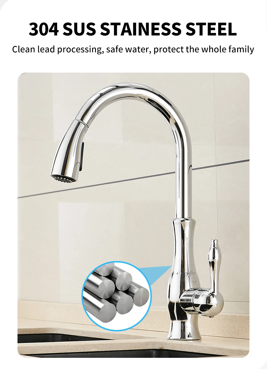 Kitchen Faucets Silver Single Handle Pull Out Kitchen Tap Kitchen Faucets Silver Single Handle Pull Out Kitchen Tap
