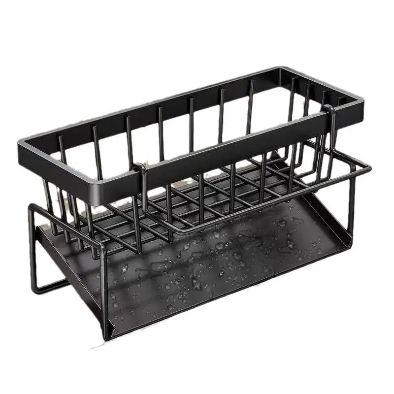 Kitchen Stainless Steel Drain Rack for Sponge Cleanser Organizer Rag Hanger KITCHEN & DINNING Color: black Kitchen Stainless Steel Drain Rack for Sponge Cleanser Organizer Rag Hanger KITCHEN & DINNING Color: black