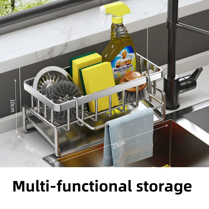 Kitchen Stainless Steel Drain Rack for Sponge Cleanser Organizer Rag Hanger KITCHEN & DINNING Color : black|gray|white|silver Kitchen Stainless Steel Drain Rack for Sponge Cleanser Organizer Rag Hanger KITCHEN & DINNING Color : black|gray|white|silver