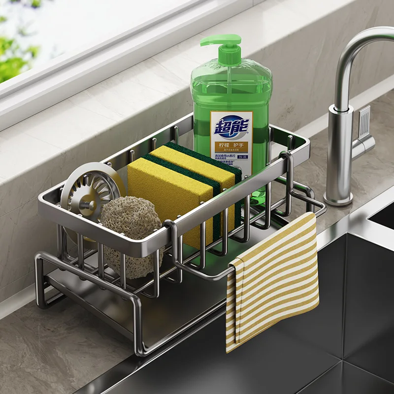 Kitchen Stainless Steel Drain Rack for Sponge Cleanser Organizer Rag Hanger KITCHEN & DINNING Color : black|gray|white|silver Kitchen Stainless Steel Drain Rack for Sponge Cleanser Organizer Rag Hanger KITCHEN & DINNING Color : black|gray|white|silver