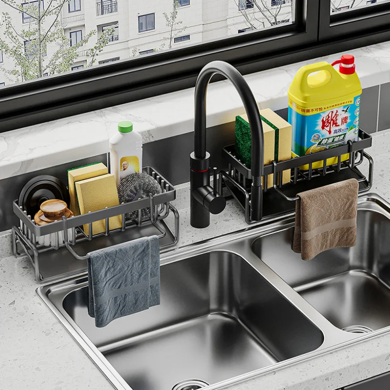 Kitchen Stainless Steel Drain Rack for Sponge Cleanser Organizer Rag Hanger KITCHEN & DINNING Color : black|gray|white|silver Kitchen Stainless Steel Drain Rack for Sponge Cleanser Organizer Rag Hanger KITCHEN & DINNING Color : black|gray|white|silver