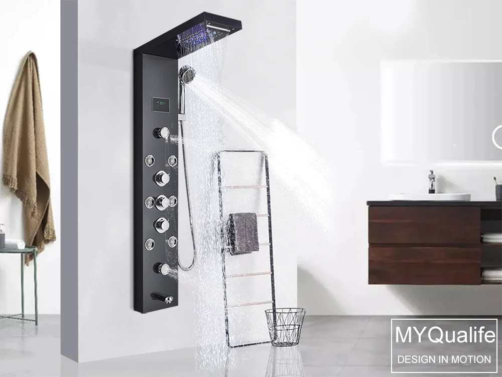 LED Light Shower Panel Waterfall Rain Digital Display Shower Faucet Set LED Light Shower Panel Waterfall Rain Digital Display Shower Faucet Set