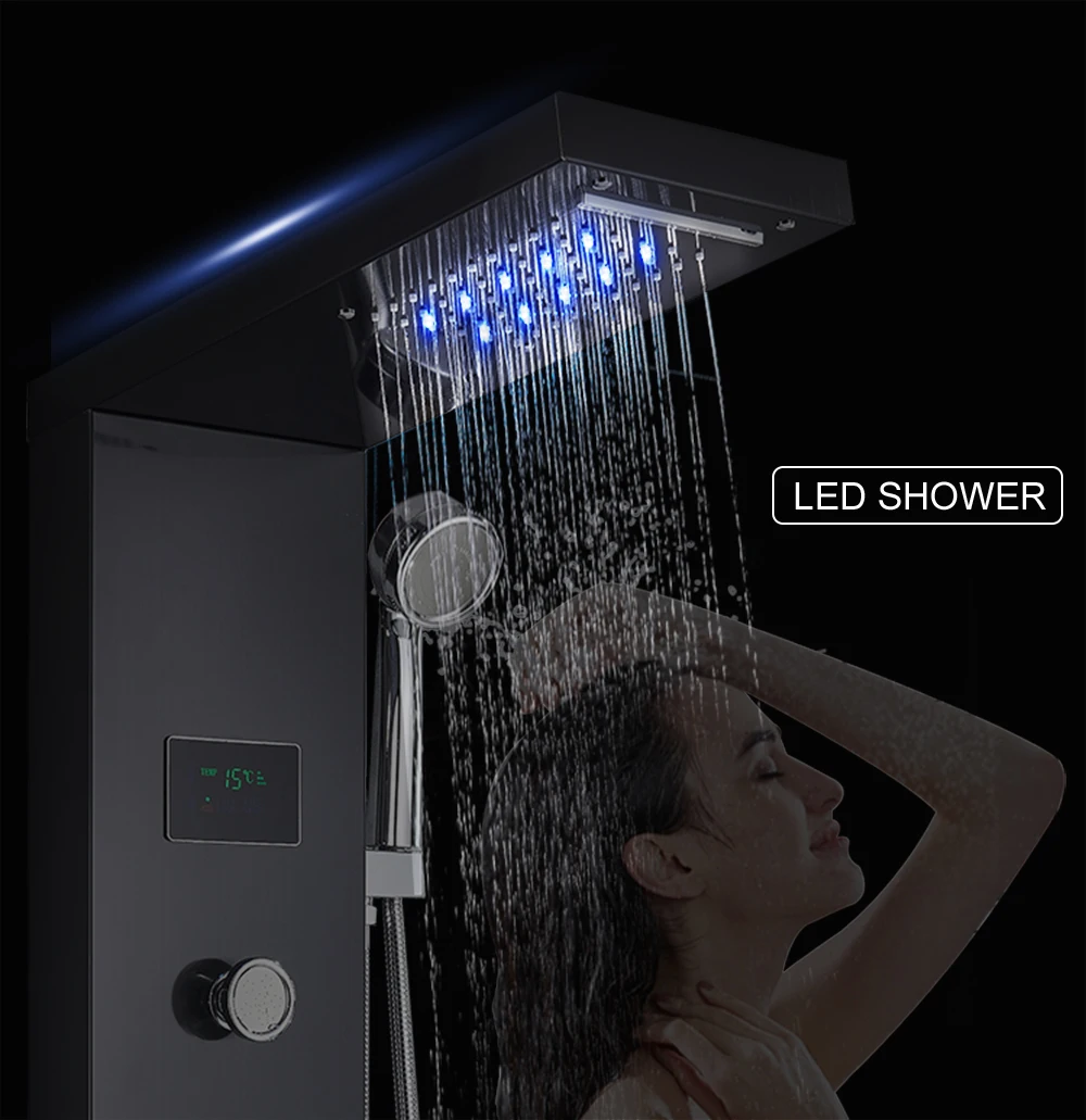 LED Light Shower Panel Waterfall Rain Digital Display Shower Faucet Set LED Light Shower Panel Waterfall Rain Digital Display Shower Faucet Set