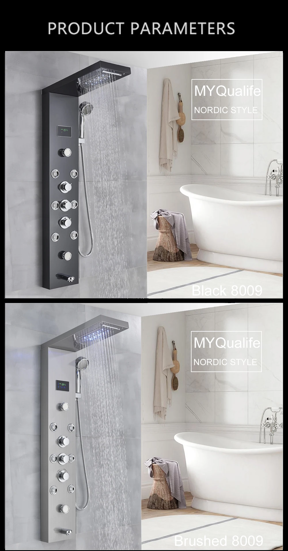 LED Light Shower Panel Waterfall Rain Digital Display Shower Faucet Set LED Light Shower Panel Waterfall Rain Digital Display Shower Faucet Set