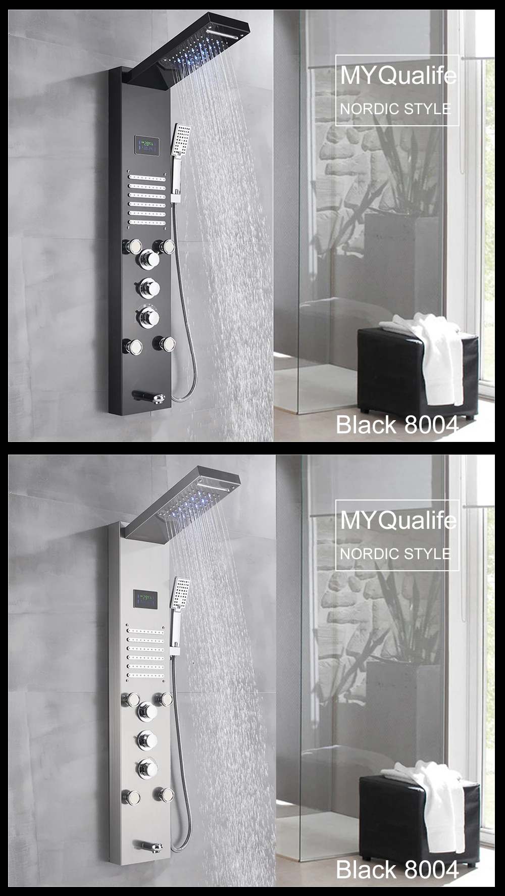 LED Light Shower Panel Waterfall Rain Digital Display Shower Faucet Set LED Light Shower Panel Waterfall Rain Digital Display Shower Faucet Set