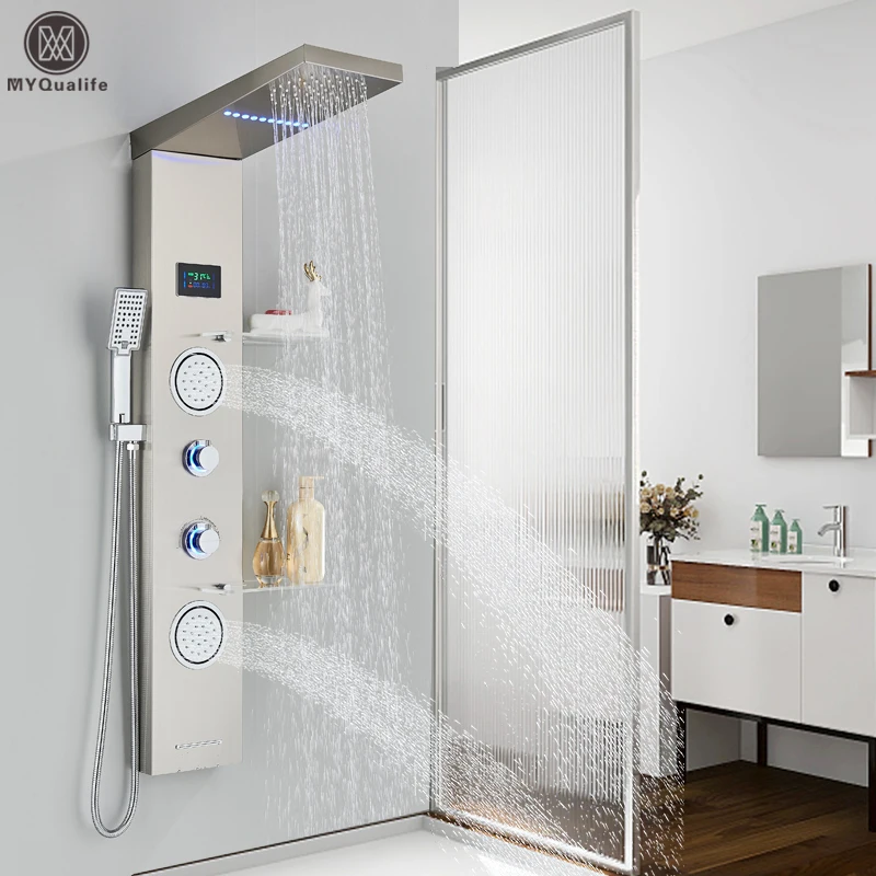 LED Light Shower Panel Waterfall Rain Digital Display Shower Faucet Set LED Light Shower Panel Waterfall Rain Digital Display Shower Faucet Set