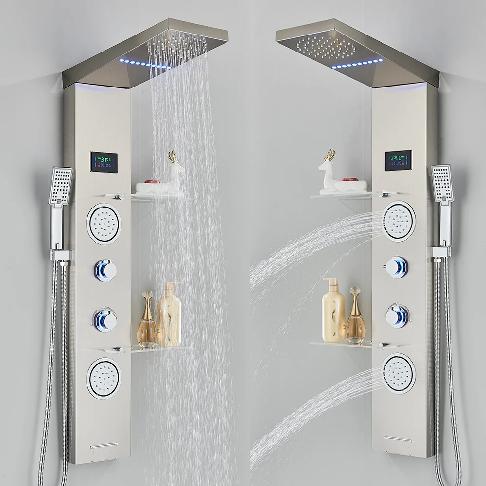 LED Light Shower Panel Waterfall Rain Digital Display Shower Faucet Set LED Light Shower Panel Waterfall Rain Digital Display Shower Faucet Set