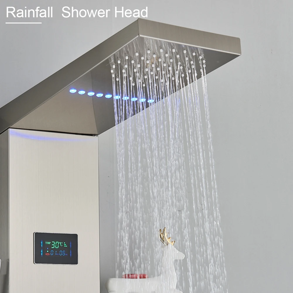 LED Light Shower Panel Waterfall Rain Digital Display Shower Faucet Set LED Light Shower Panel Waterfall Rain Digital Display Shower Faucet Set