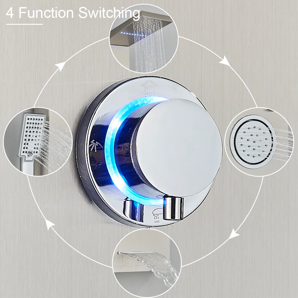 LED Light Shower Panel Waterfall Rain Digital Display Shower Faucet Set LED Light Shower Panel Waterfall Rain Digital Display Shower Faucet Set