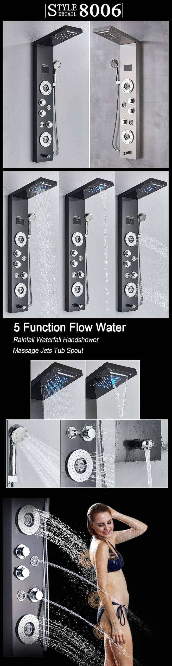 LED Light Shower Panel Waterfall Rain Digital Display Shower Faucet Set LED Light Shower Panel Waterfall Rain Digital Display Shower Faucet Set