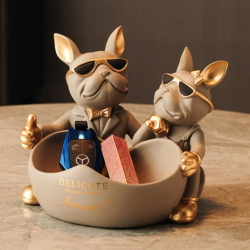 Lovers Bulldog Statue with Bowl Storage Box For Keys FIGURINES & MINIATURES Color : black|green Lovers Bulldog Statue with Bowl Storage Box For Keys FIGURINES & MINIATURES Color : black|green