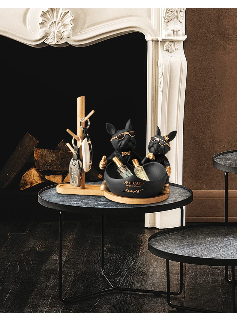 Lovers Bulldog Statue with Bowl Storage Box For Keys Lovers Bulldog Statue with Bowl Storage Box For Keys