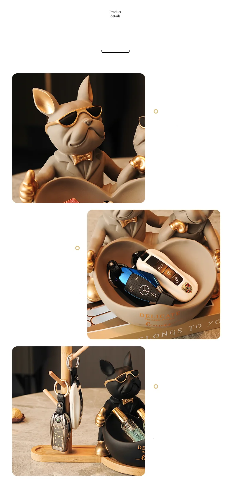 Lovers Bulldog Statue with Bowl Storage Box For Keys Lovers Bulldog Statue with Bowl Storage Box For Keys