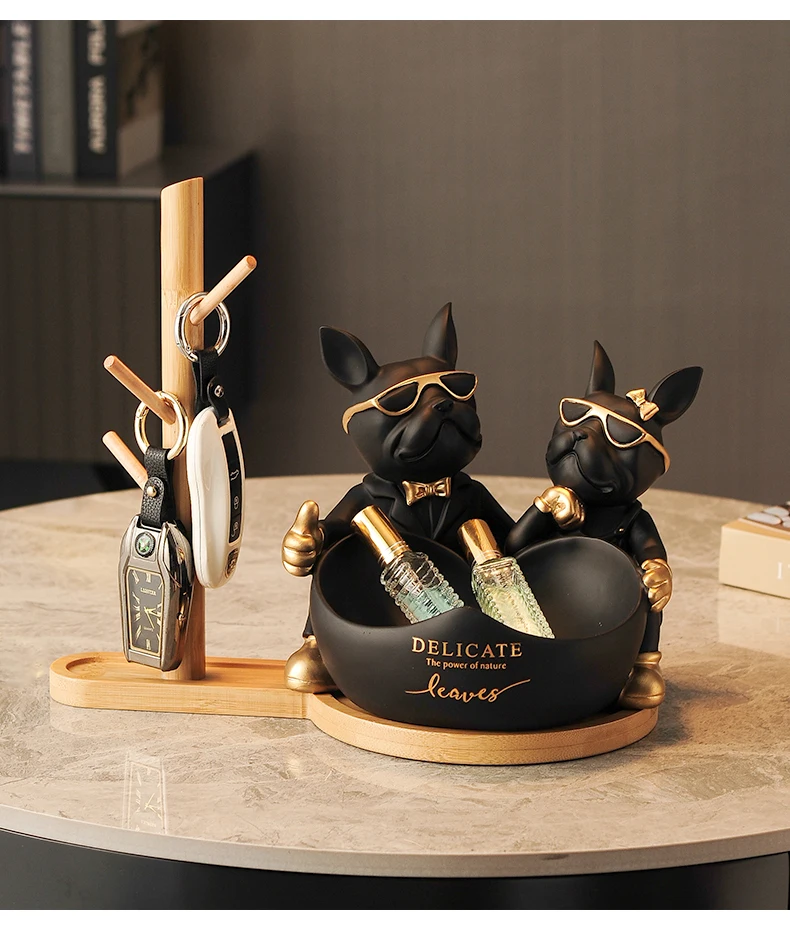 Lovers Bulldog Statue with Bowl Storage Box For Keys Lovers Bulldog Statue with Bowl Storage Box For Keys