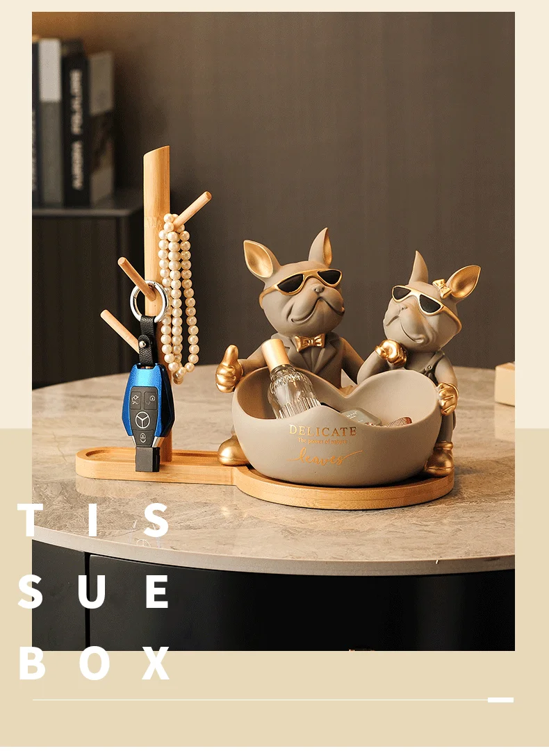 Lovers Bulldog Statue with Bowl Storage Box For Keys Lovers Bulldog Statue with Bowl Storage Box For Keys