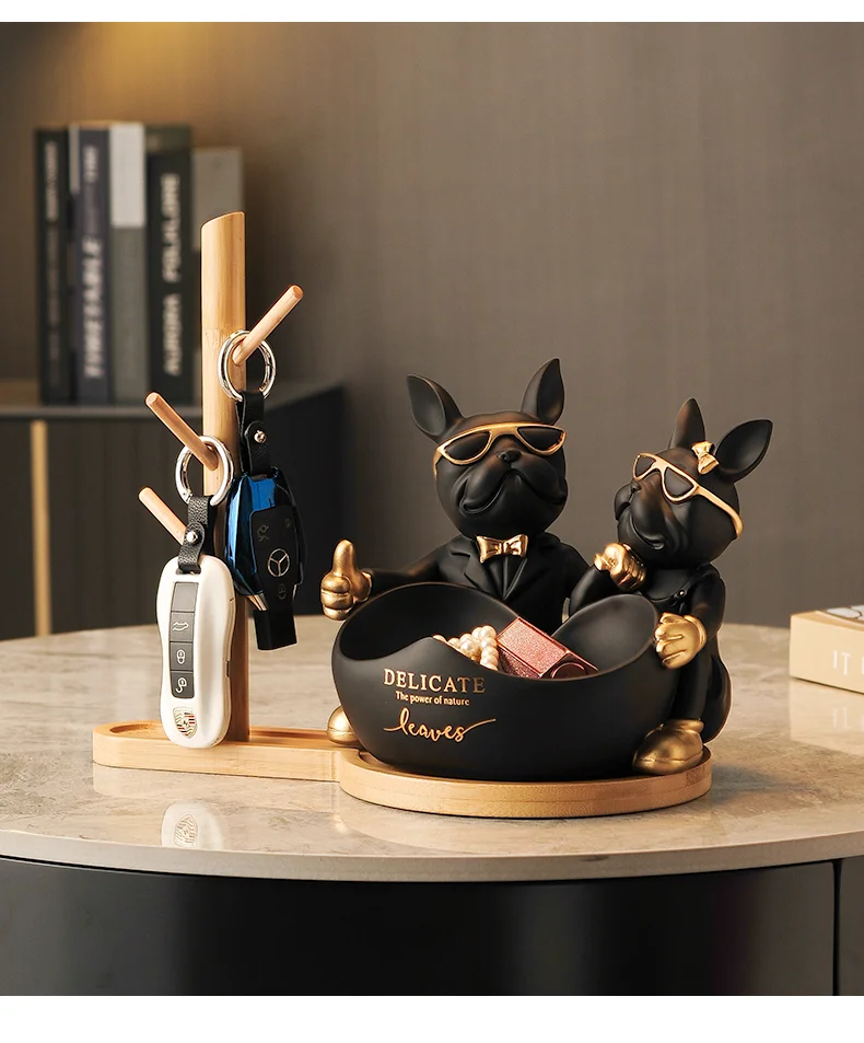 Lovers Bulldog Statue with Bowl Storage Box For Keys Lovers Bulldog Statue with Bowl Storage Box For Keys