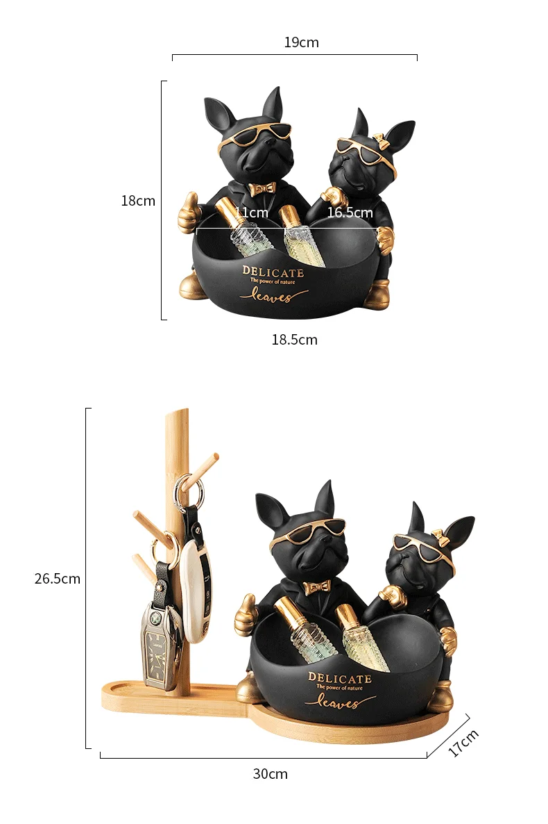 Lovers Bulldog Statue with Bowl Storage Box For Keys Lovers Bulldog Statue with Bowl Storage Box For Keys