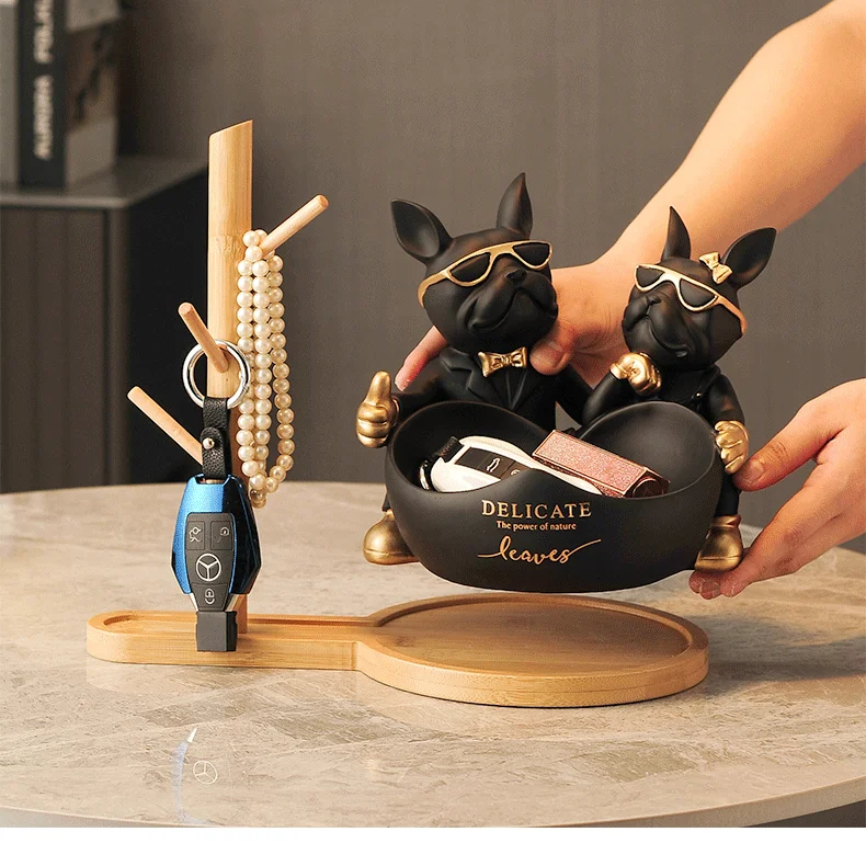 Lovers Bulldog Statue with Bowl Storage Box For Keys Lovers Bulldog Statue with Bowl Storage Box For Keys