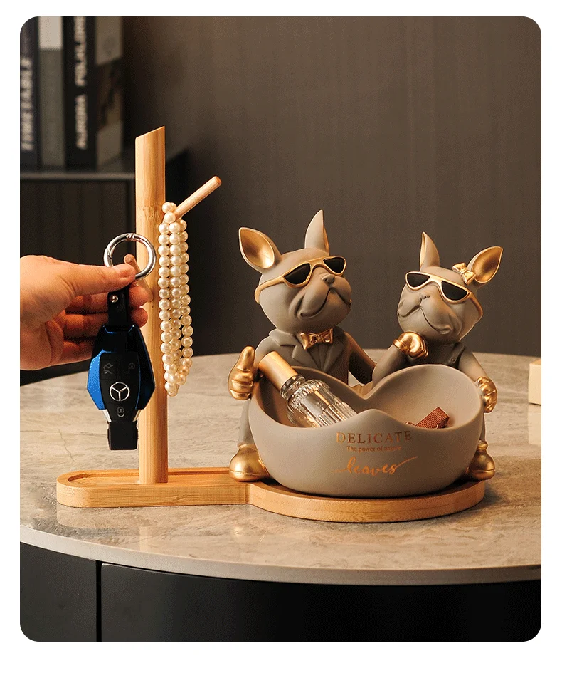 Lovers Bulldog Statue with Bowl Storage Box For Keys Lovers Bulldog Statue with Bowl Storage Box For Keys