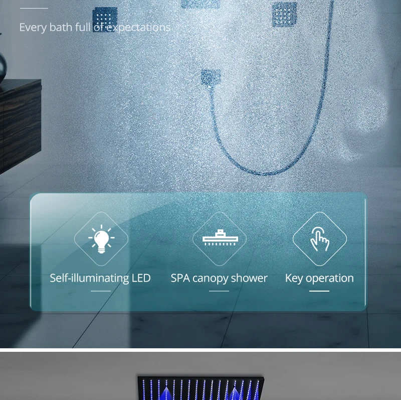 Luxury 16/20 Inch 400/500mm Rainfall Mist Spray LED Shower Head Set