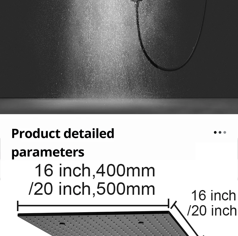 Luxury 16/20 Inch 400/500mm Rainfall Mist Spray LED Shower Head Set
