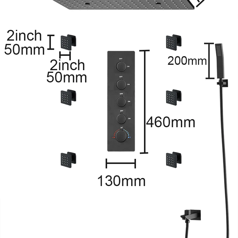 Luxury 16/20 Inch 400/500mm Rainfall Mist Spray LED Shower Head Set