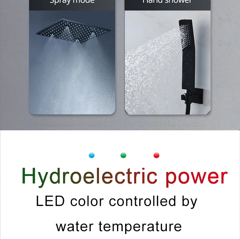 Luxury 16/20 Inch 400/500mm Rainfall Mist Spray LED Shower Head Set