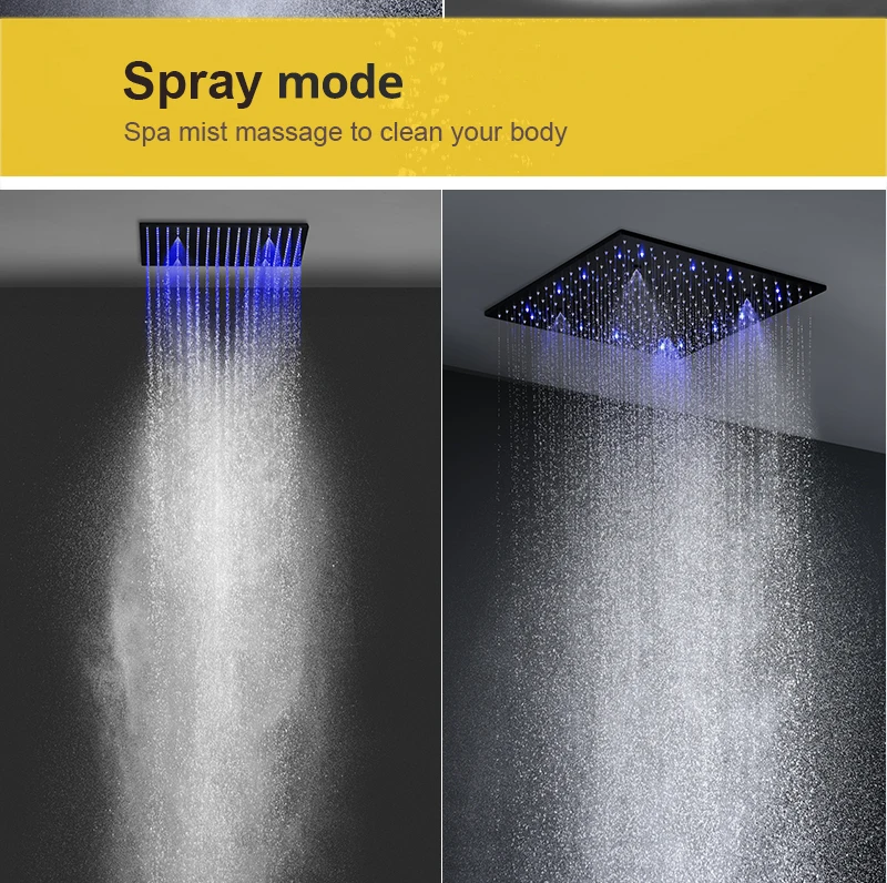 Luxury 16/20 Inch 400/500mm Rainfall Mist Spray LED Shower Head Set